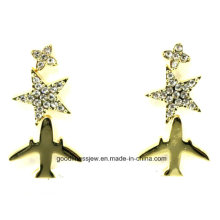2015 New Design Luxury Air Plane Star Stud Earrings Fashion Charms Jewelry for Women Silver Earring Punk Accessories E6343